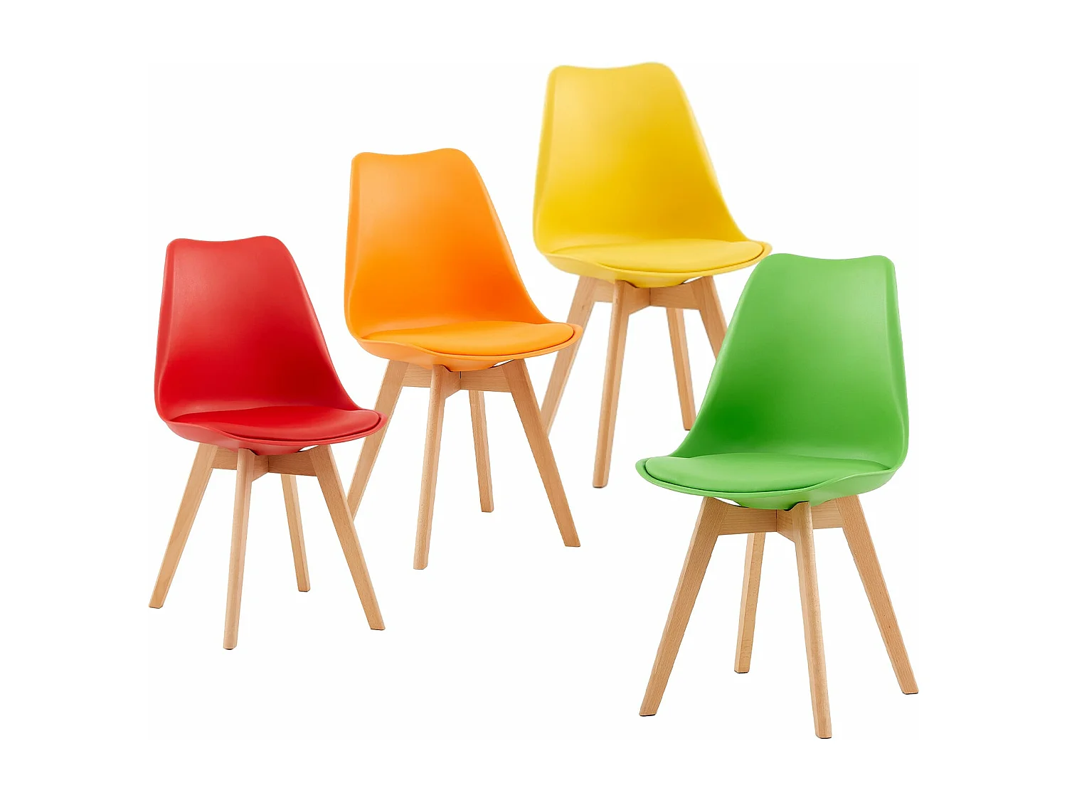 Lot de 4 Chaises de Salle à Manger Style Nordique, Rembourrées Vintage, Pieds en Hêtre Massif, 4 Couleurs