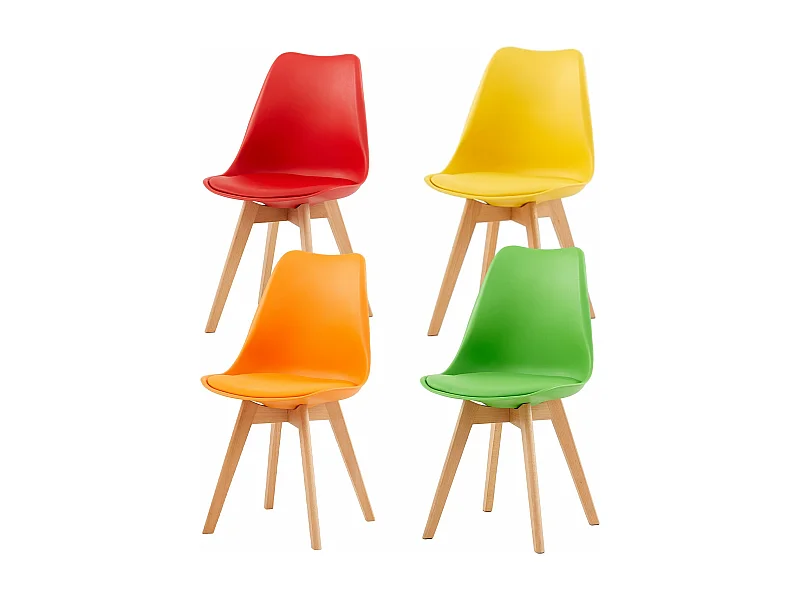 Lot de 4 Chaises de Salle à Manger Style Nordique, Rembourrées Vintage, Pieds en Hêtre Massif, 4 Couleurs