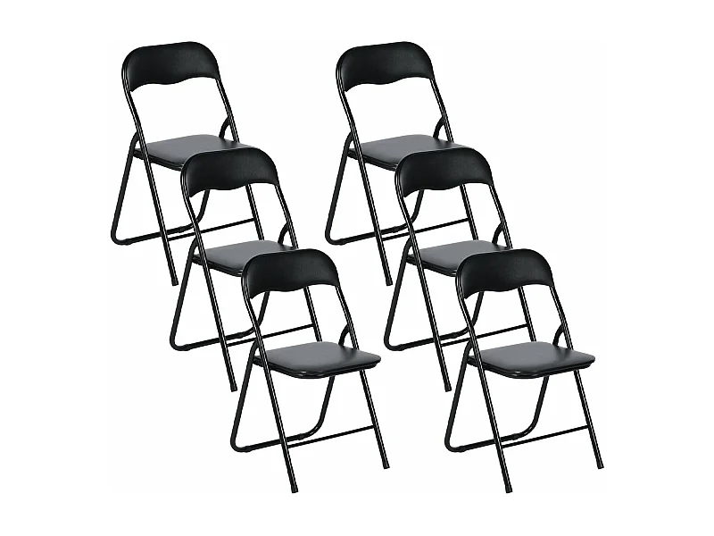 Lot de 6 Chaises Pliantes Noires en Coussin de siège en PU et pieds en métal Style Industriel