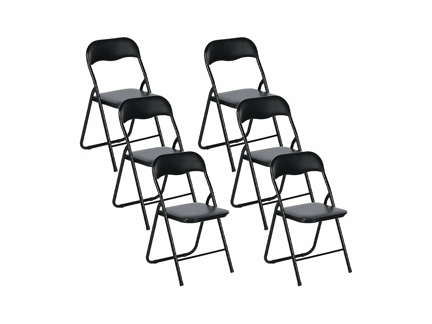 Lot de 6 Chaises Pliantes Noires en Coussin de siège en PU et pieds en métal Style Industriel