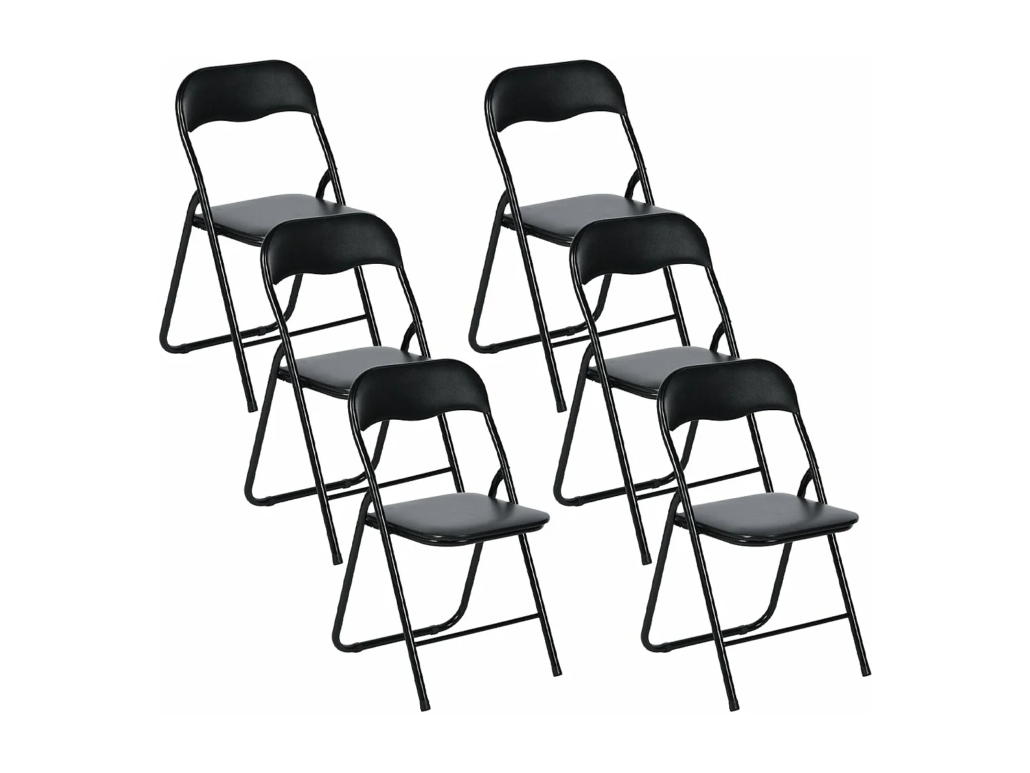 Lot de 6 Chaises Pliantes Noires en Coussin de siège en PU et pieds en métal Style Industriel