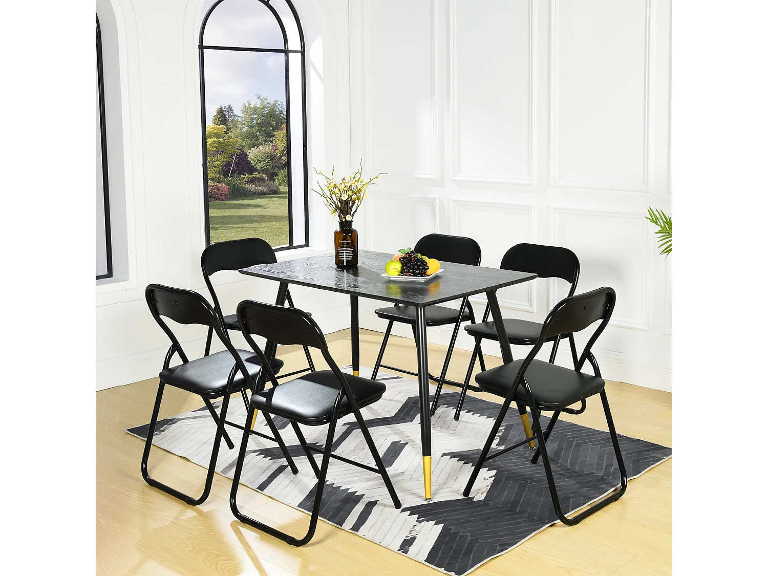 Lot de 6 Chaises Pliantes Noires en Coussin de siège en PU et pieds en métal Style Industriel