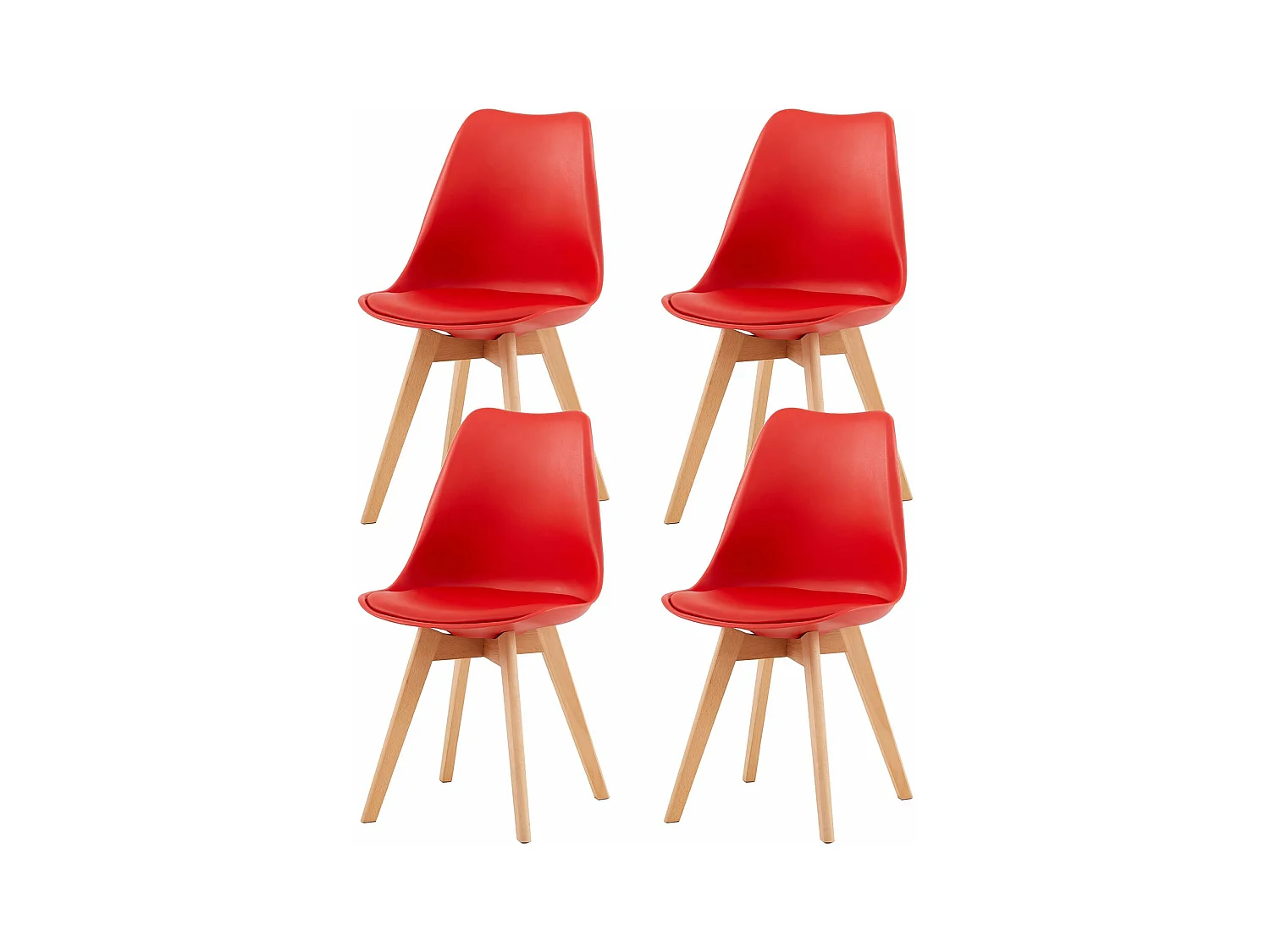 Lot de 4 Chaise de salle à manger, Cuisine Rétro Rembourrée Chaise de Salle de Bureau, Pieds en Bois de Hêtre Massif--Rouge