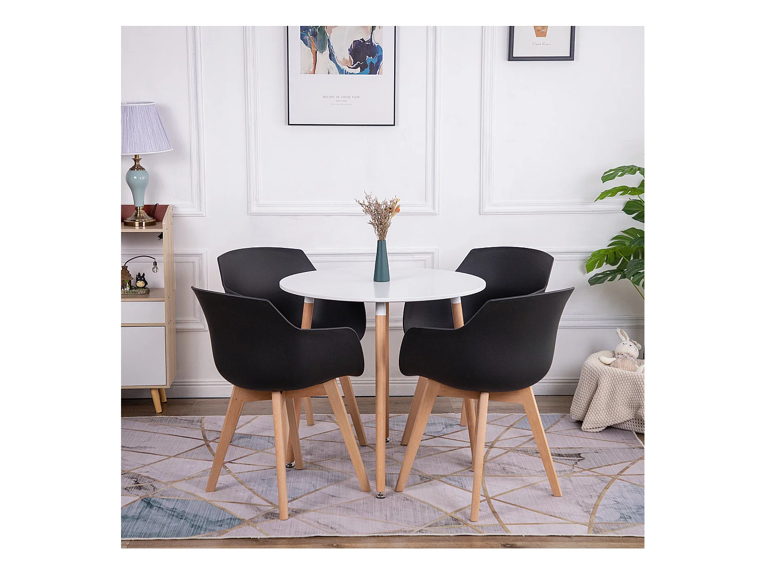 Lot de 4 Chaise Salle à Manger, Fauteuils Scandinave de Chaise latérale Design rétro avec Jambe de Bois de hêtre Massif - Noir