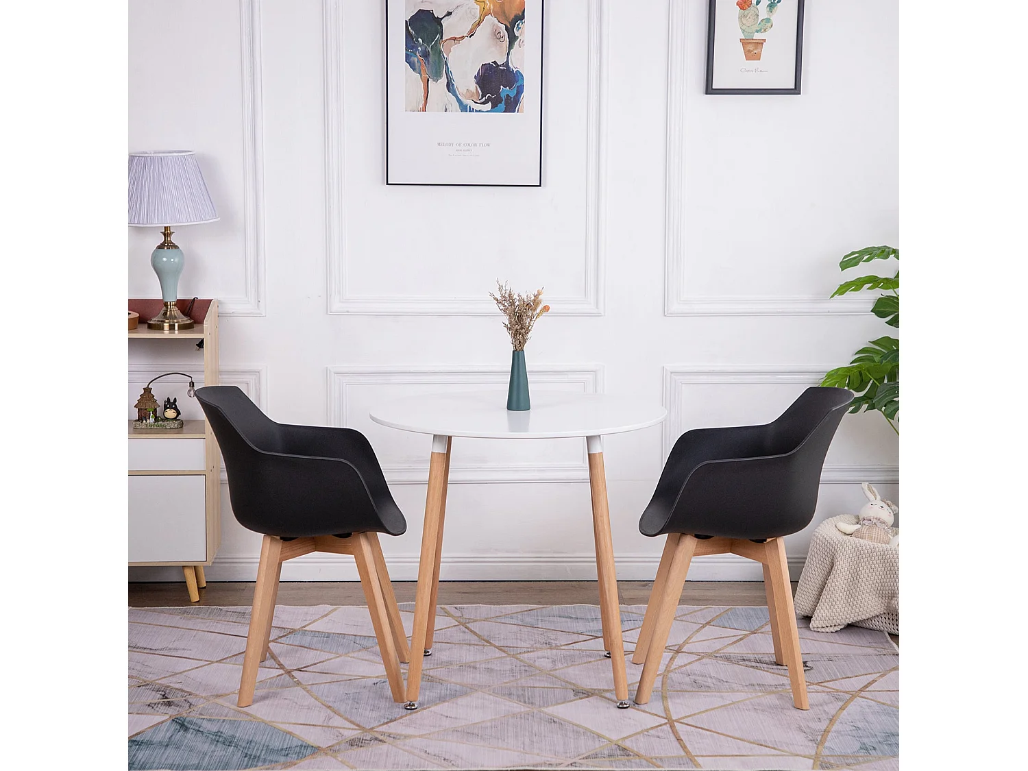 Lot de 4 Chaise Salle à Manger, Fauteuils Scandinave de Chaise latérale Design rétro avec Jambe de Bois de hêtre Massif - Noir