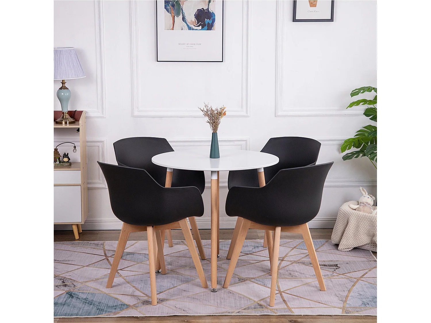 Lot de 4 Chaise Salle à Manger, Fauteuils Scandinave de Chaise latérale Design rétro avec Jambe de Bois de hêtre Massif - Noir