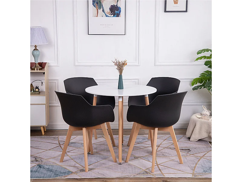 Set di 4 Sedie da Pranzo Scandinave Design Retrò in Nero con Gambe in Legno di Faggio Massiccio