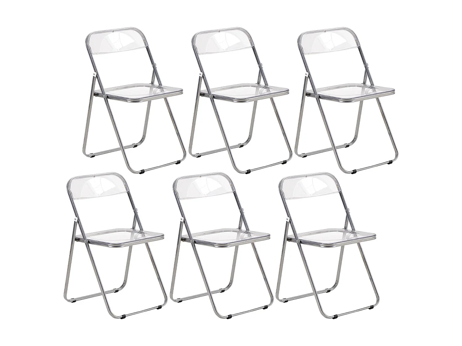 Lot de 6 Chaises Pliantes Transparentes avec Pieds en Métal, Style Classique, Pour Salon, Salle à Manger, Chambre,  43x38x75 cm