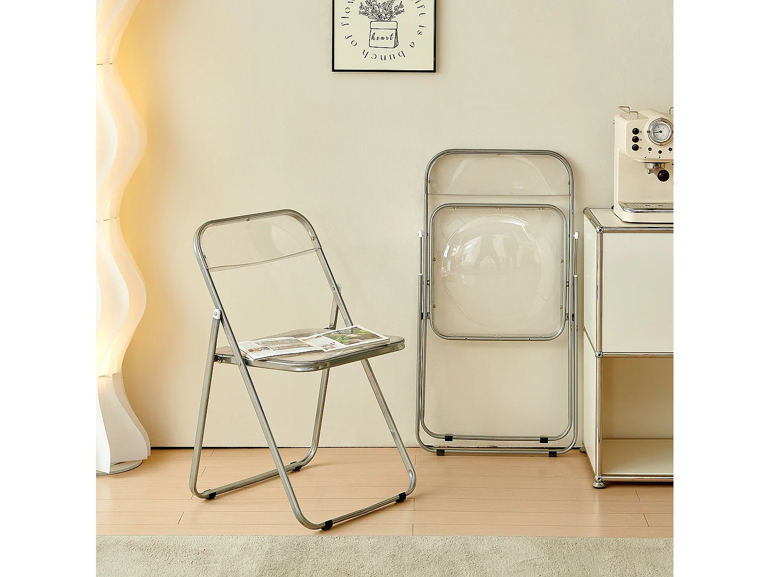 Lot de 6 Chaises Pliantes Transparentes avec Pieds en Métal, Style Classique, Pour Salon, Salle à Manger, Chambre,  43x38x75 cm