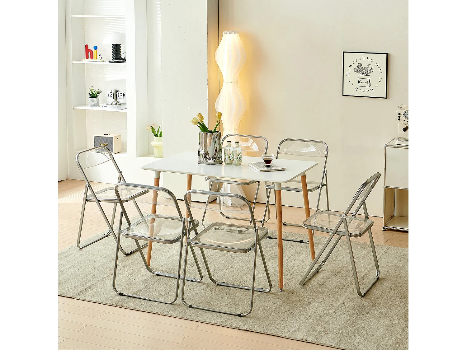 Lot de 6 Chaises Pliantes Transparentes avec Pieds en Métal, Style Classique, Pour Salon, Salle à Manger, Chambre,  43x38x75 cm