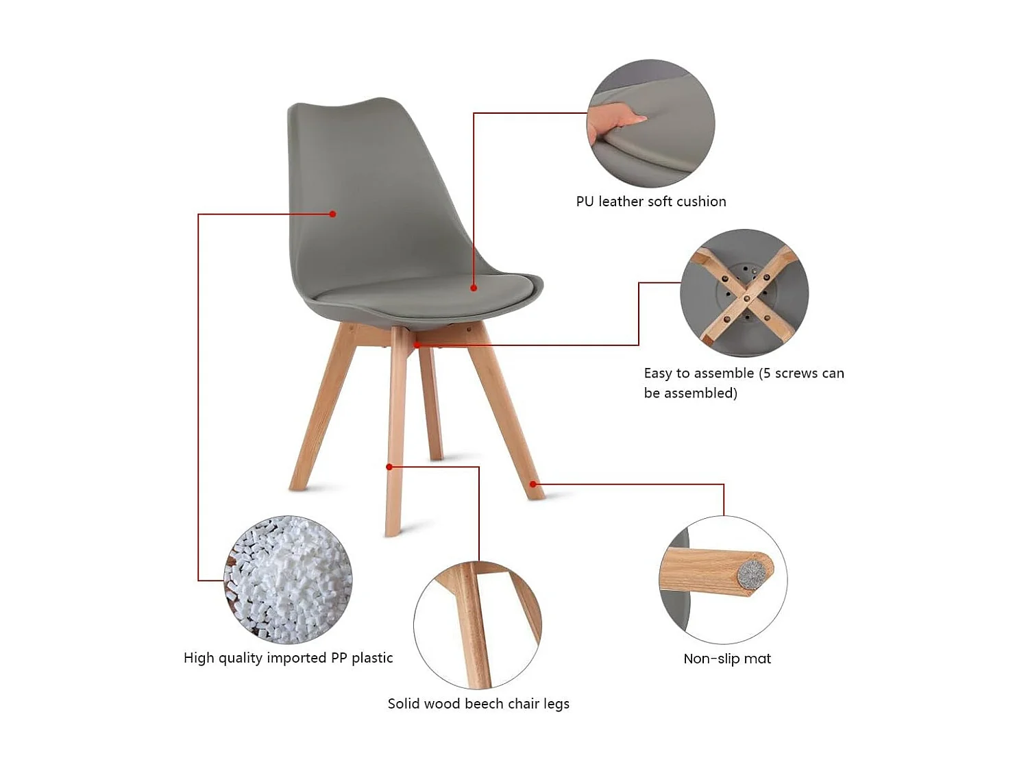 2× chaises de salle à manger design contemporain scandinave-gris