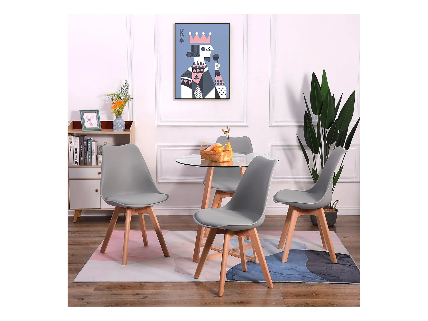 Lot de 4 Chaises design contemporain nordique scandinave -pieds en bois de hêtre massif - Gris