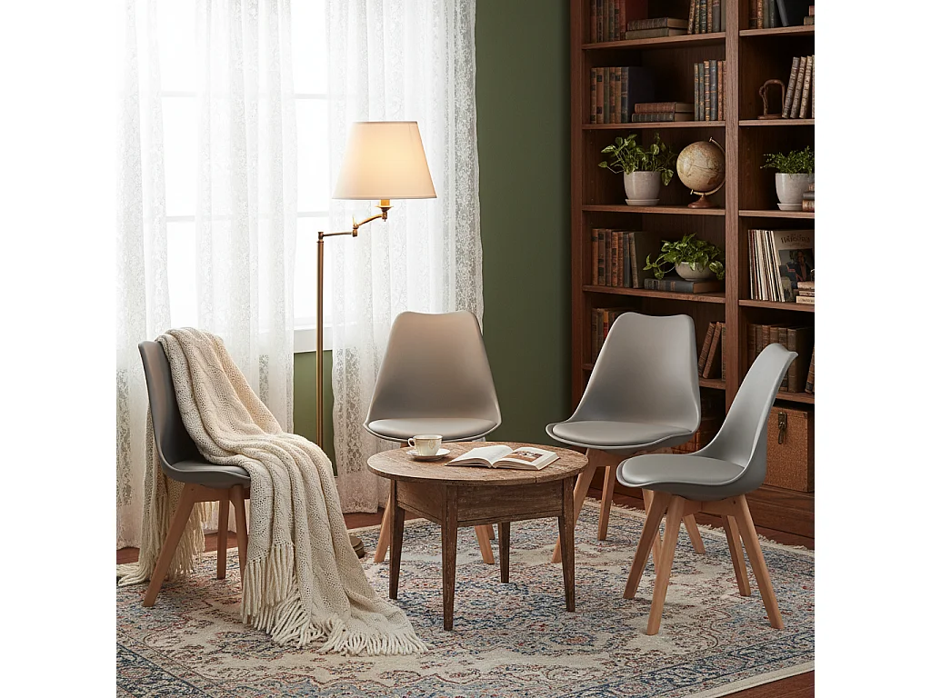 Lot de 4 Chaises design contemporain nordique scandinave -pieds en bois de hêtre massif - Gris