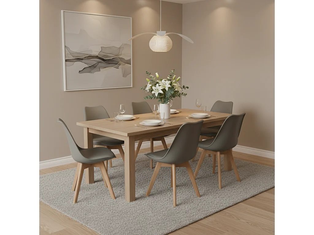 Lot de 4 Chaises design contemporain nordique scandinave -pieds en bois de hêtre massif - Gris