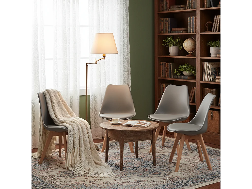 Lot de 4 Chaises design contemporain nordique scandinave -pieds en bois de hêtre massif - Gris