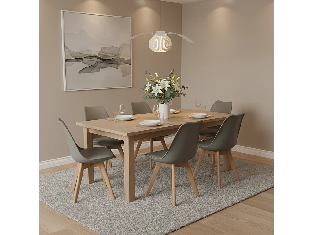 Lot de 4 Chaises design contemporain nordique scandinave -pieds en bois de hêtre massif - Gris