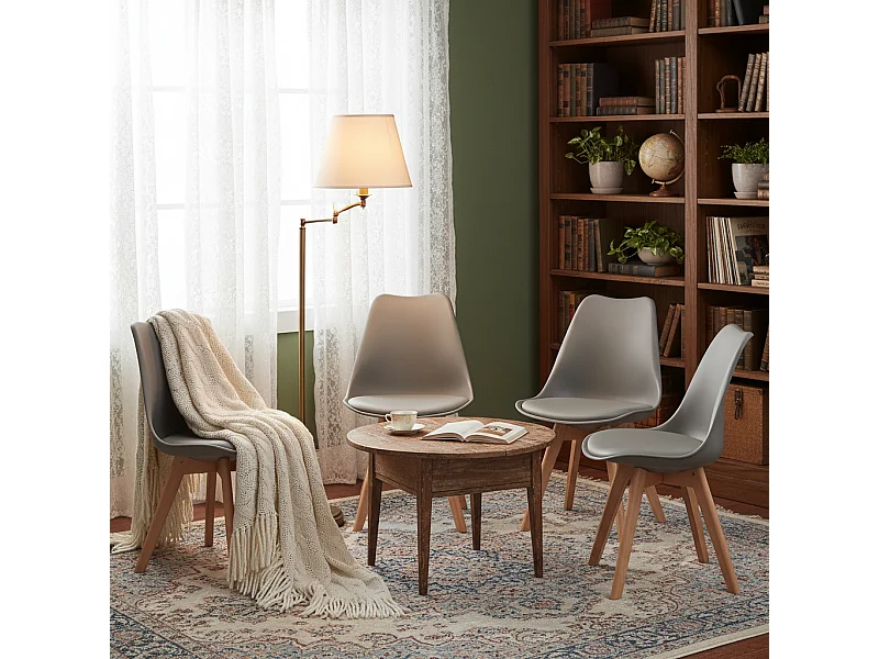 Lot de 4 Chaises design contemporain nordique scandinave -pieds en bois de hêtre massif - Gris