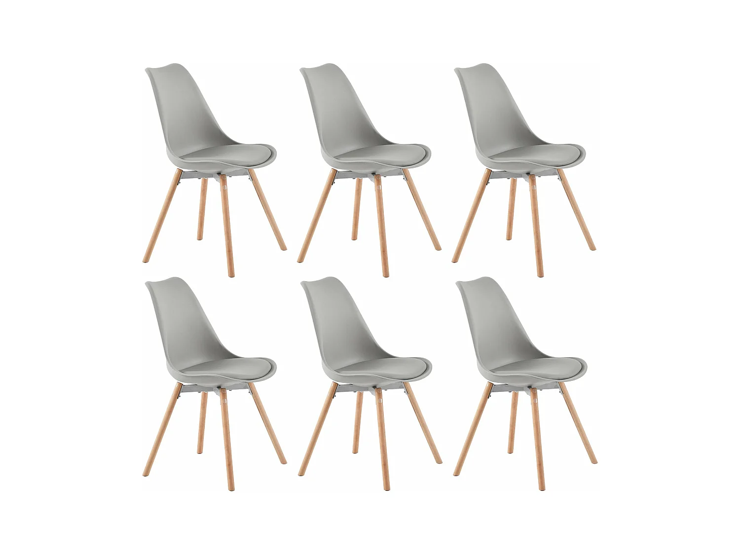 Set van 6 Grijze Scandinavische Stoelen voor Eetkamer - Comfortabel en Elegant