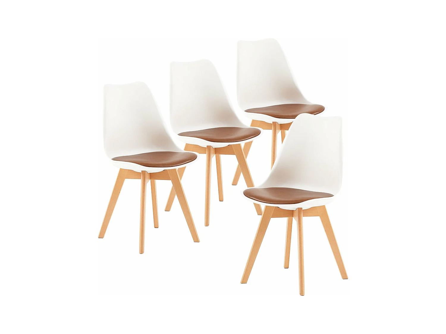 Lot de 4 chaises de salle à manger design contemporain scandinave - Marron
