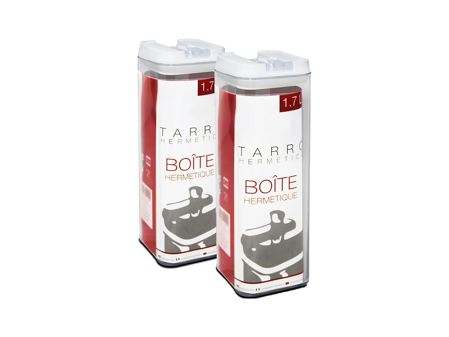 Lot de 2 boîte hermétique alimentaire en ABS, pot conservation cuisine avec couvercle pour céréales pâtes farine, capacité 1.7 L
