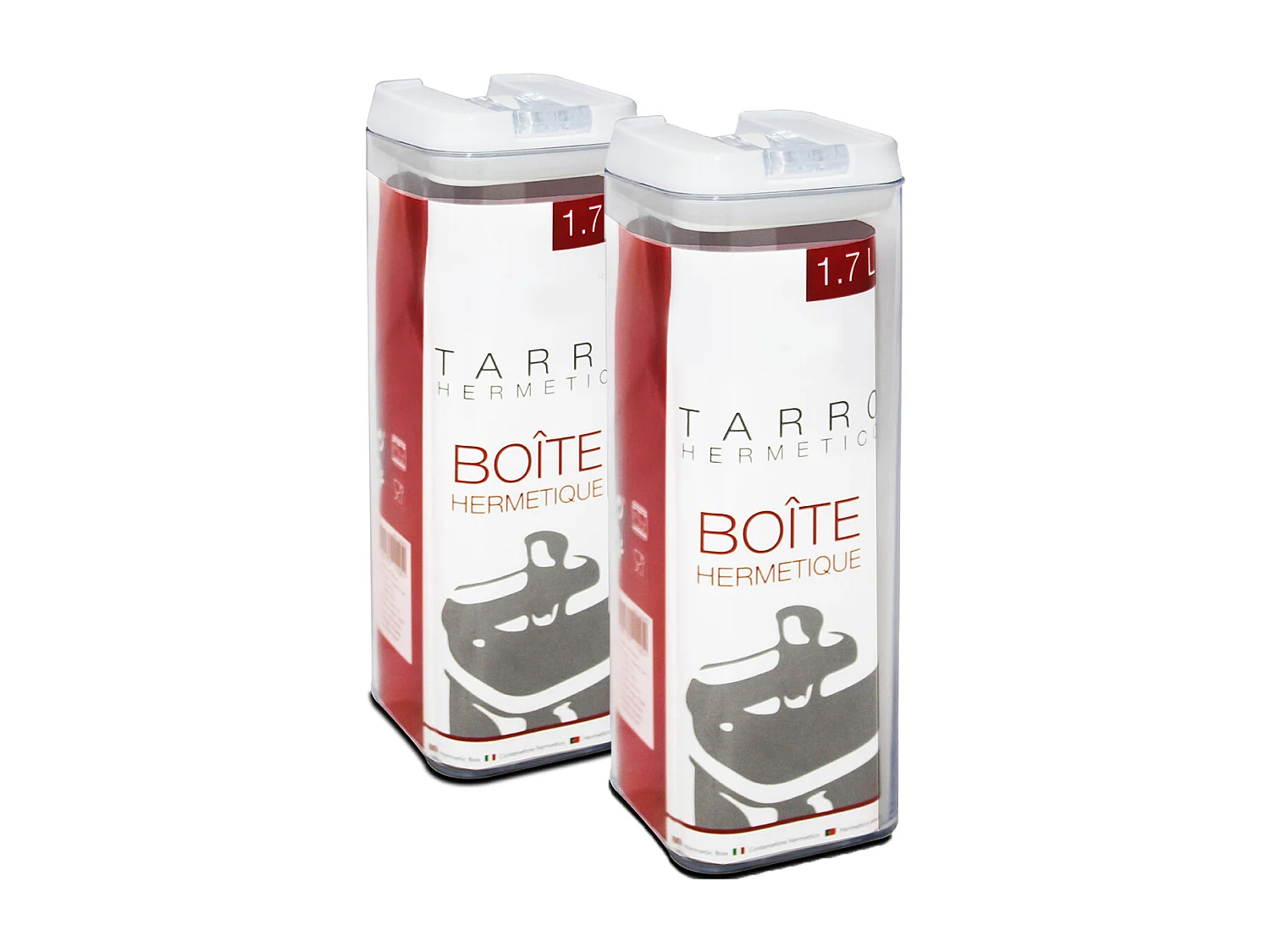 Lot de 2 boîte hermétique alimentaire en ABS, pot conservation cuisine avec couvercle pour céréales pâtes farine, capacité 1.7 L