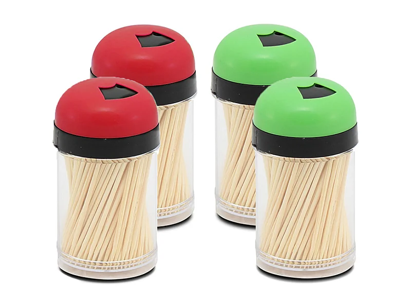 Ensemble de 4 distributeur de 200 cure dents, boîte distributrice de cure dents, cure dents pour cuisine - Diamètre 4 x Hauteur 8 cm -JUANIO-