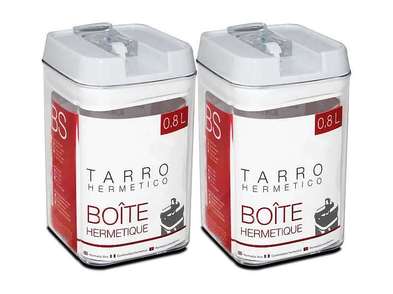 Lot de 2 boîte hermétique alimentaire en ABS, pot conservation cuisine avec couvercle pour céréales pâtes farine, capacité 0.8 L
