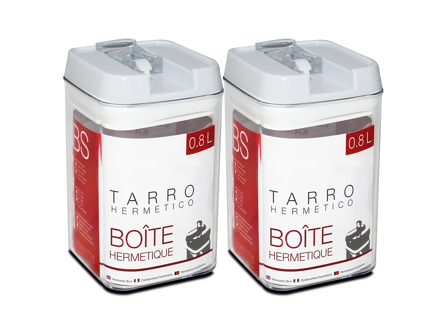 Lot de 2 boîte hermétique alimentaire en ABS, pot conservation cuisine avec couvercle pour céréales pâtes farine, capacité 0.8 L