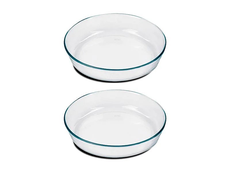 Lort de 2 plat à four rond, plat à tarte, moule de cuisson en verre transparent, capacité 2.4 L - Diamètre 26.3 x Hauteur 5.8 cm -JUANIO-