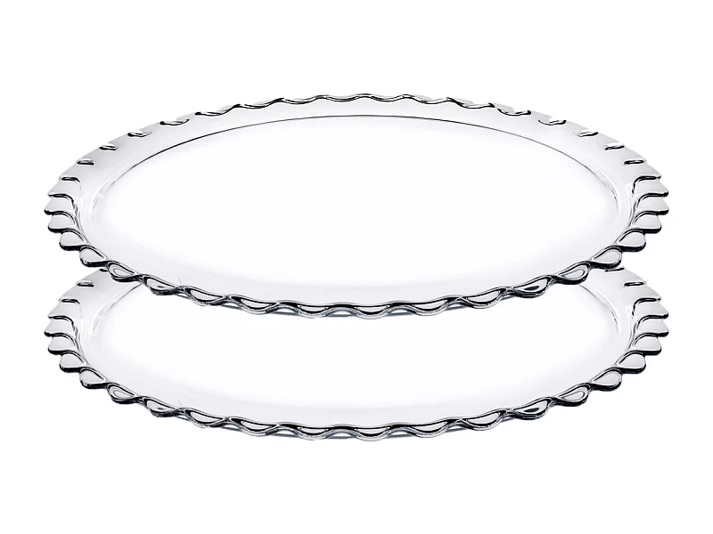 Lot de 2 plat à tarte rond en verre transparent, plat à gâteau, plat de service - Diamètre 37 cm- JUANIO -