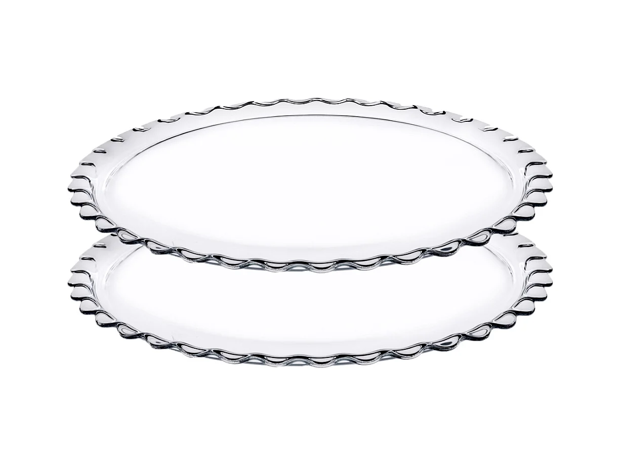 Lot de 2 plat à tarte rond en verre transparent, plat à gâteau, plat de service - Diamètre 37 cm- JUANIO -