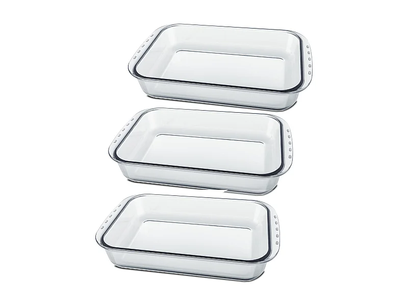 Lot de 3 plateau à four rectangulaire, Plat à gratin, moule de cuisson en verre, capacité 5 L - Longueur 40.4 x Profondeur 24.9 x Hauteur 7.2 cm- JUANIO -