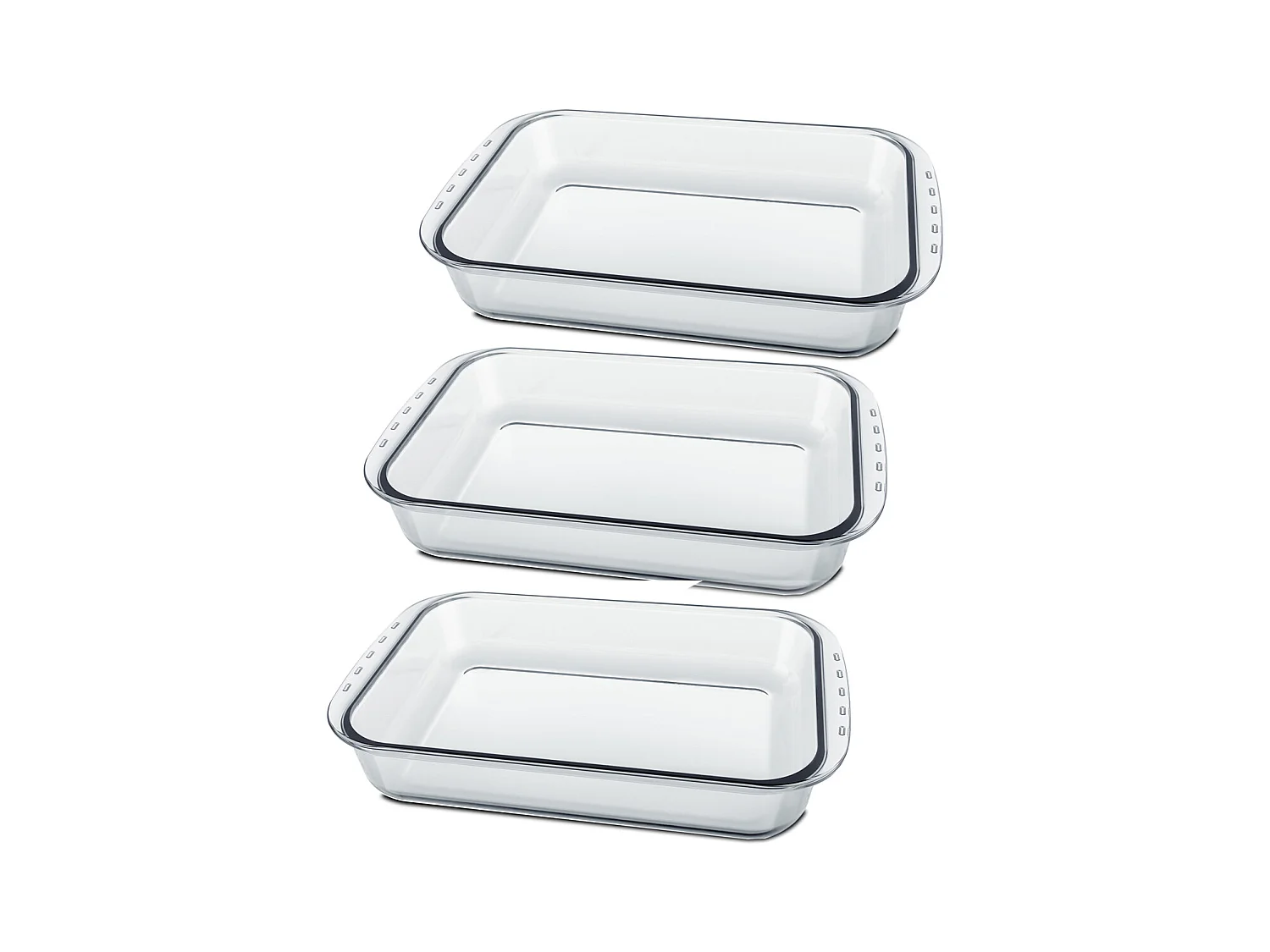 Lot de 3 plateau à four rectangulaire, Plat à gratin, moule de cuisson en verre, capacité 5 L - Longueur 40.4 x Profondeur 24.9 x Hauteur 7.2 cm- JUANIO -