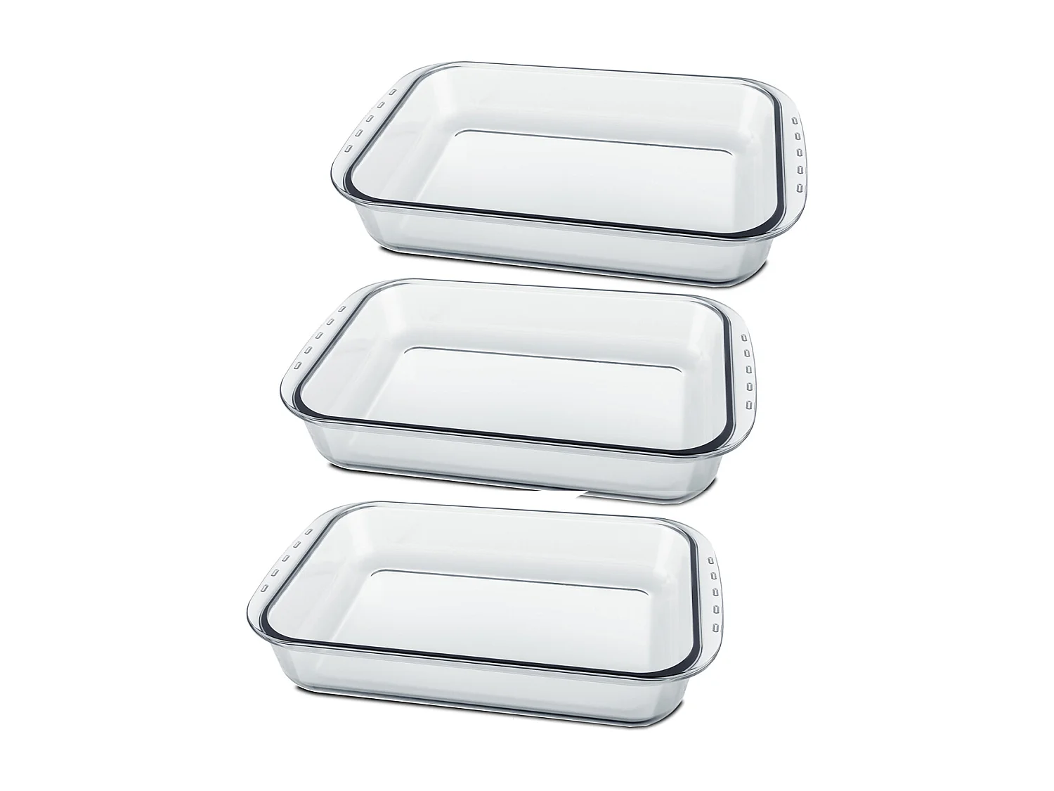 Lot de 3 plateau à four rectangulaire, Plat à gratin, moule de cuisson en verre, capacité 5 L - Longueur 40.4 x Profondeur 24.9 x Hauteur 7.2 cm- JUANIO -