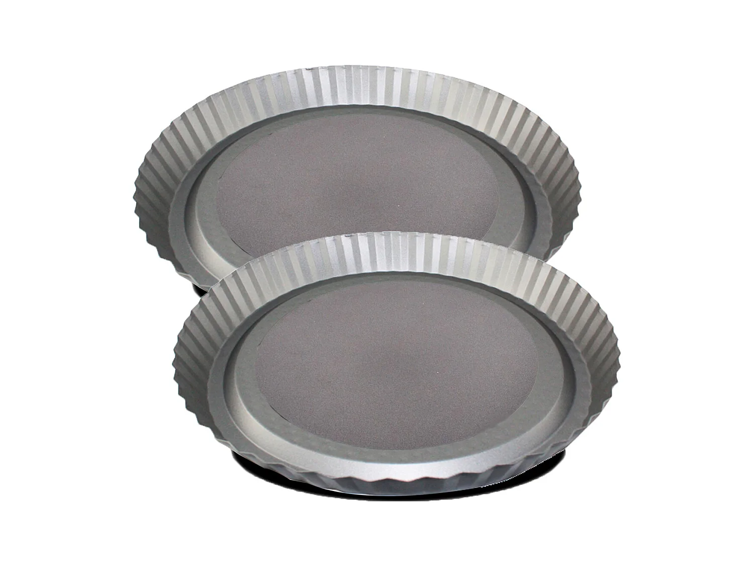 Lot de 2 plat à tarte rond avec fond amovible, moule de cuisson antiadhésif, moule à manqué anti-adhérent coloris gris - Diamètre 28 cm -JUANIO-