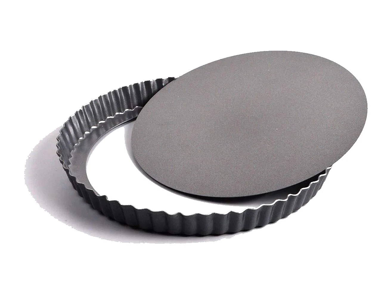 Lot de 2 plat à tarte rond avec fond amovible, moule de cuisson antiadhésif, moule à manqué anti-adhérent coloris gris - Diamètre 28 cm -JUANIO-