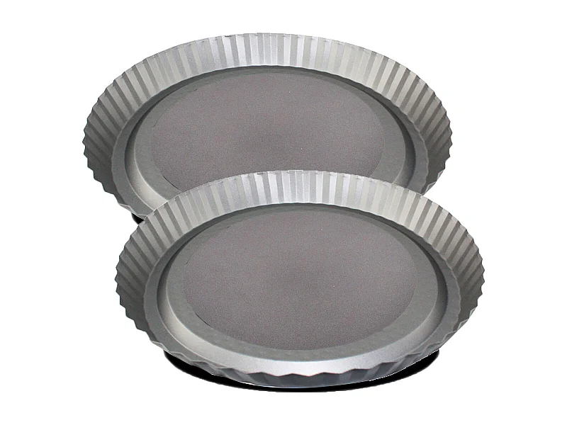 Lot de 2 plat à tarte rond avec fond amovible, moule de cuisson antiadhésif, moule à manqué anti-adhérent coloris gris - Diamètre 28 cm -JUANIO-