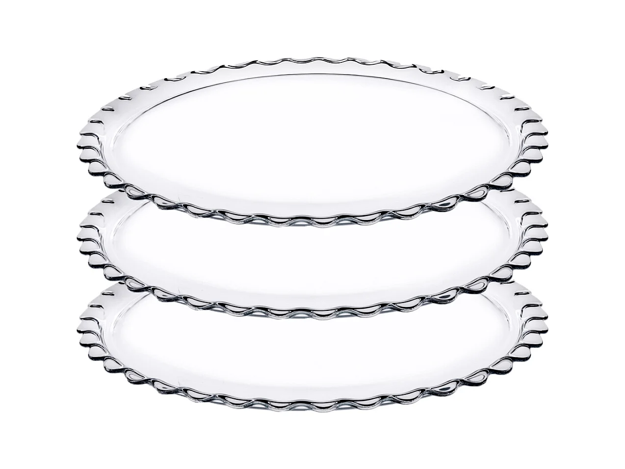 Lot de 3 plat à tarte rond en verre transparent, plat à gâteau, plat de service - Diamètre 37 cm- JUANIO -