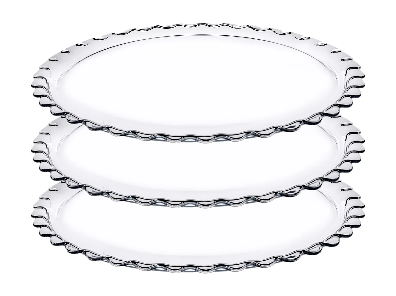 Lot de 3 plat à tarte rond en verre transparent, plat à gâteau, plat de service - Diamètre 37 cm- JUANIO -