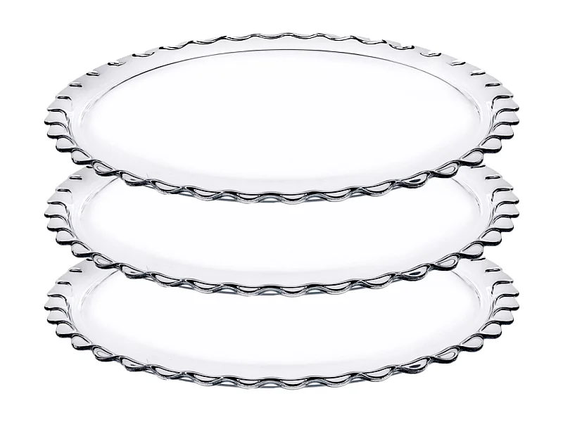 Lot de 3 plat à tarte rond en verre transparent, plat à gâteau, plat de service - Diamètre 37 cm- JUANIO -