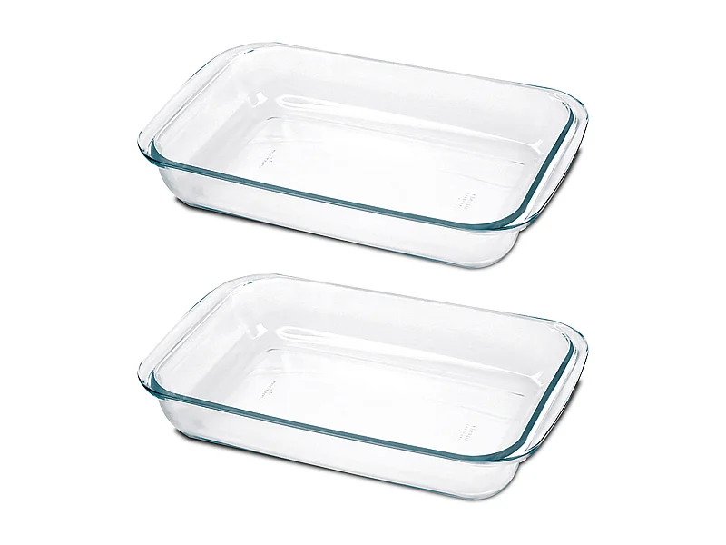 Lot de 2 plateau à four rectangulaire, Plat à gratin, moule de cuisson en verre, capacité 2.9 L - Longueur 39.4 x Profondeur 23.9 x Hauteur 5.1 cm -JUANIO-