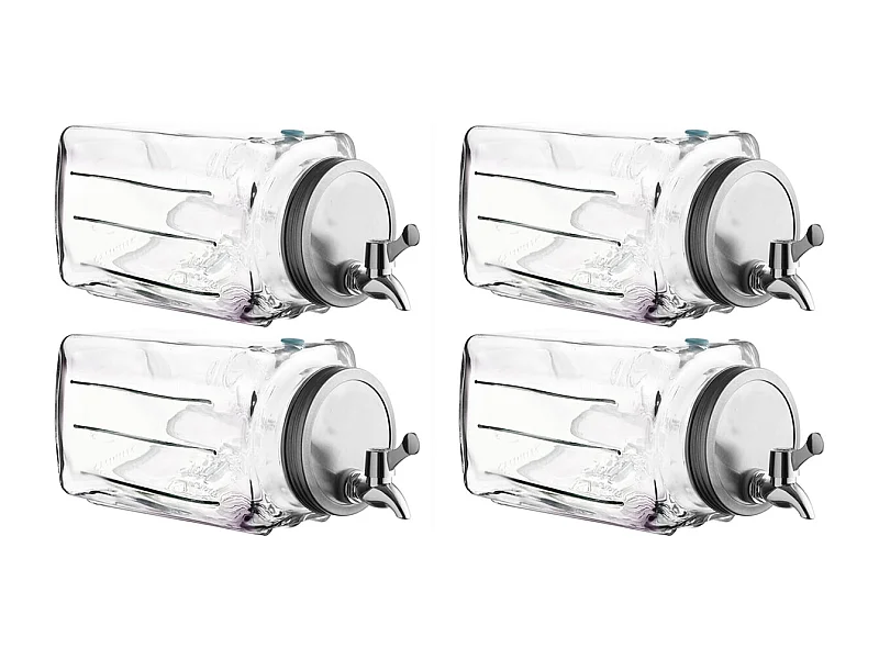 Lot 4 distributeur de boissons en verre 3L, pot transparent avec robinet, récipient à jus limonade glacée avec couvercle - L. 32.5 x P. 13.5 x H. 13.5cm