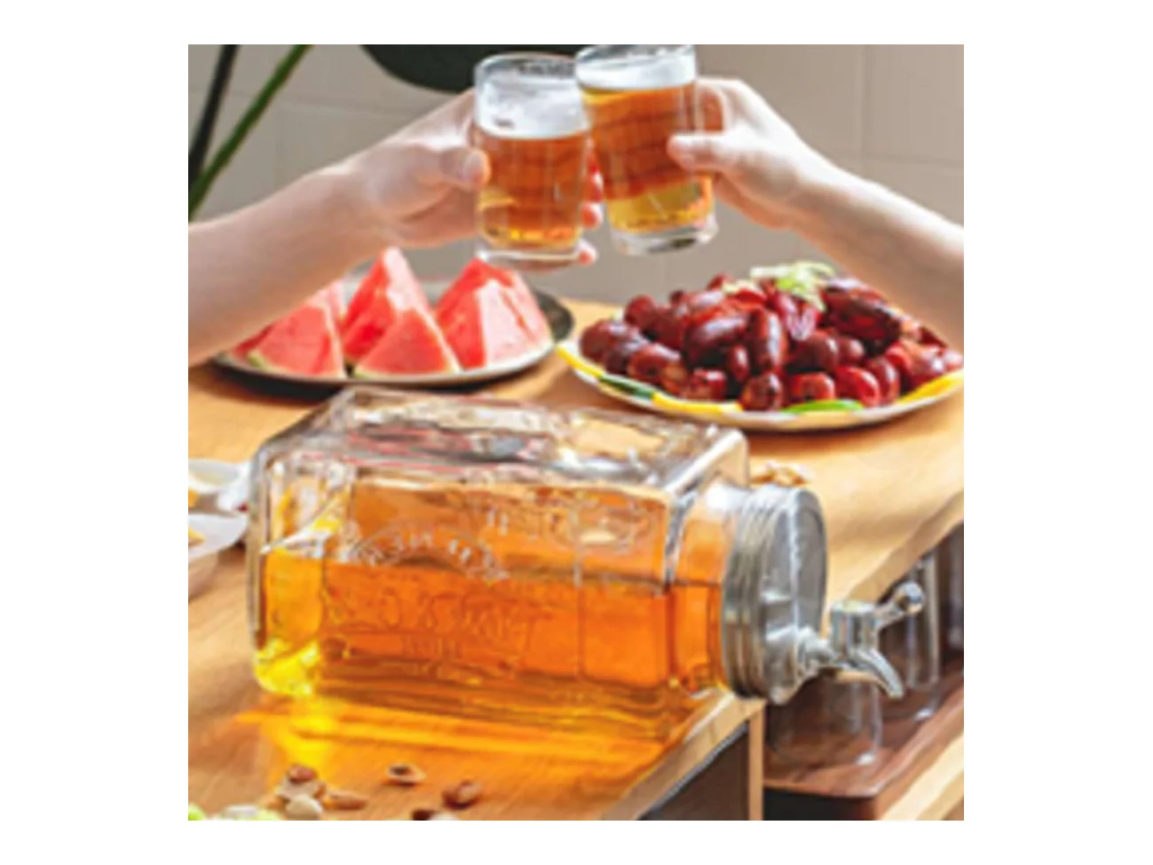 Lot 4 distributeur de boissons en verre 3L, pot transparent avec robinet, récipient à jus limonade glacée avec couvercle - L. 32.5 x P. 13.5 x H. 13.5cm