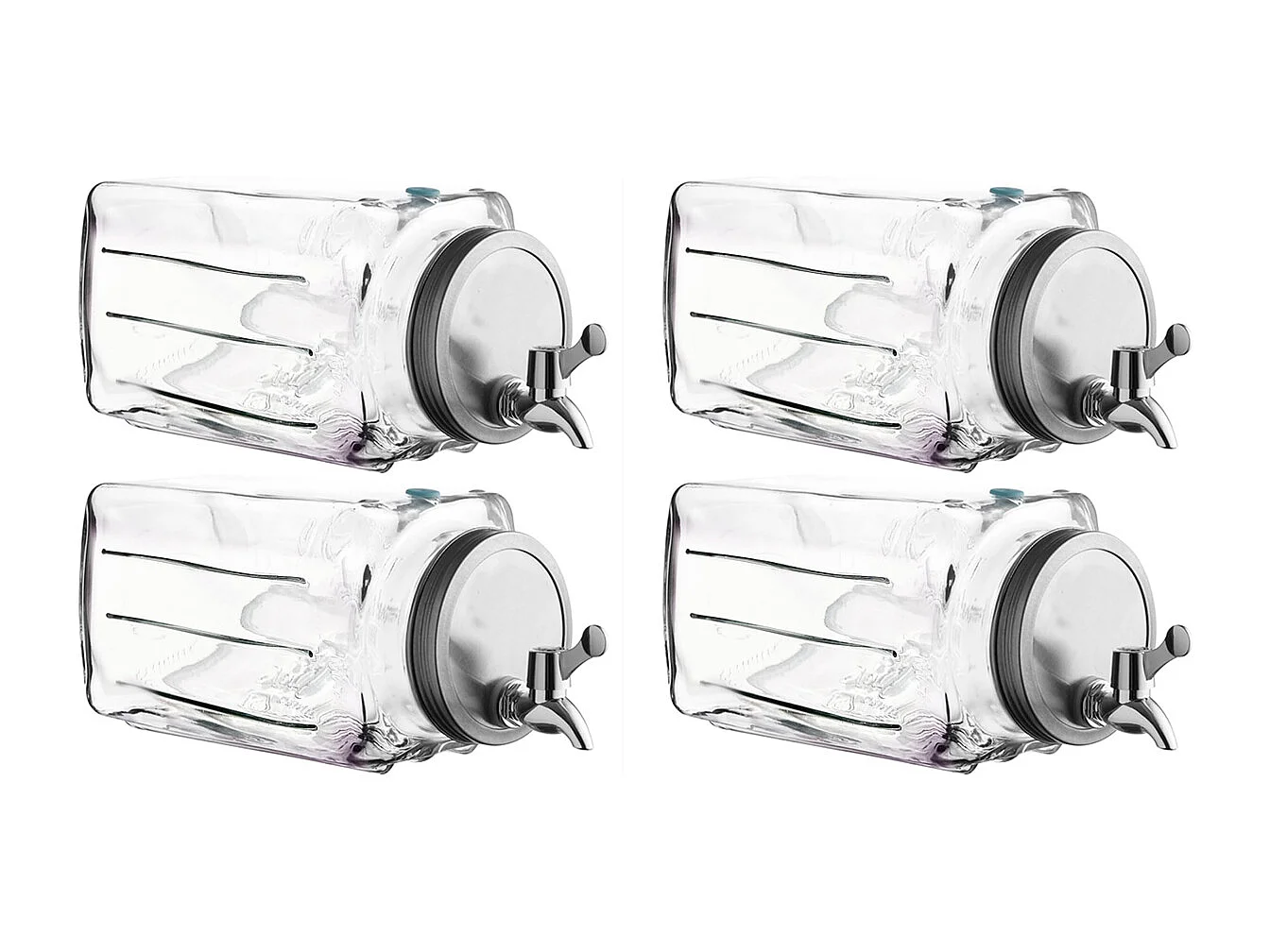 Lot 4 distributeur de boissons en verre 3L, pot transparent avec robinet, récipient à jus limonade glacée avec couvercle - L. 32.5 x P. 13.5 x H. 13.5cm