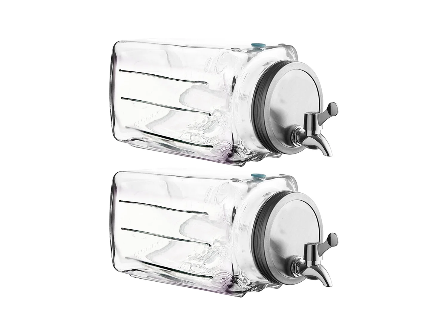 Lot 2 distributeur de boissons en verre 3 L, pot transparent avec robinet, récipient à jus limonade glacée avec couvercle - L. 32.5 x P. 13.5 x H. 13.5 cm