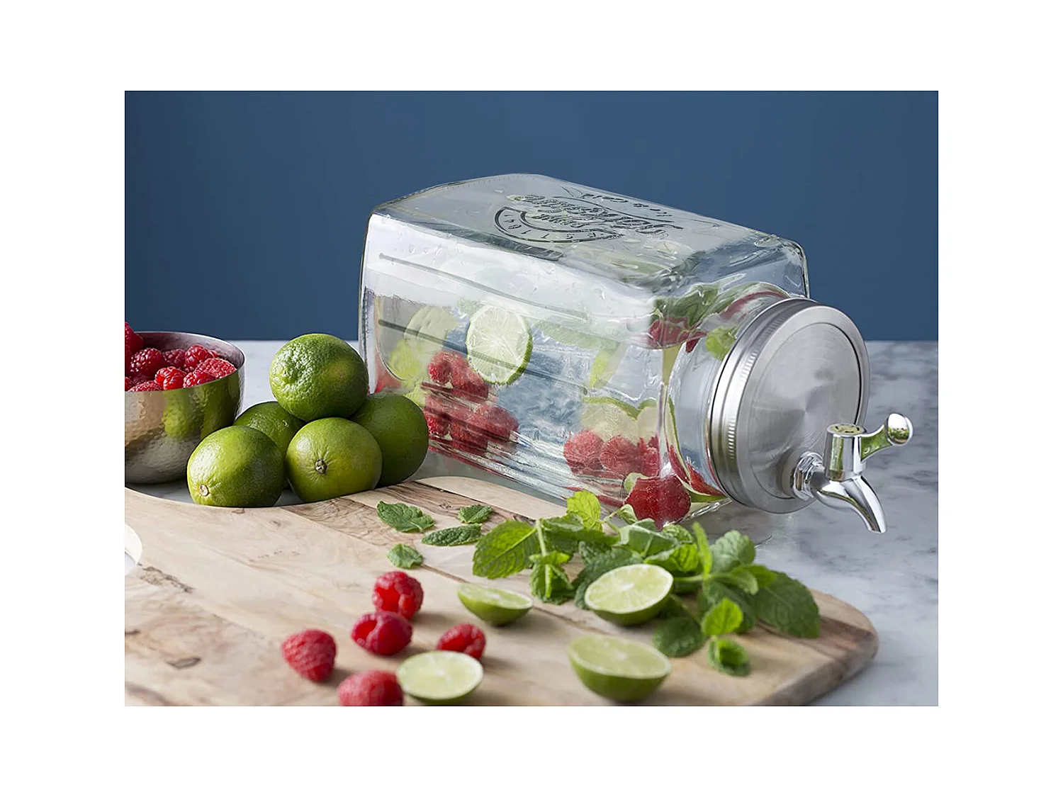 Lot 2 distributeur de boissons en verre 3 L, pot transparent avec robinet, récipient à jus limonade glacée avec couvercle - L. 32.5 x P. 13.5 x H. 13.5 cm