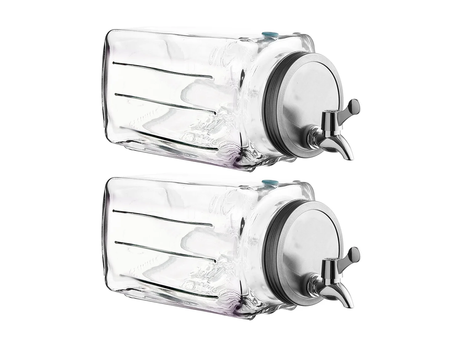 Lot 2 distributeur de boissons en verre 3 L, pot transparent avec robinet, récipient à jus limonade glacée avec couvercle - L. 32.5 x P. 13.5 x H. 13.5 cm