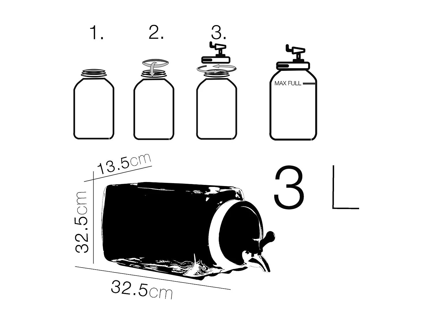 Lot 2 distributeur de boissons en verre 3 L, pot transparent avec robinet, récipient à jus limonade glacée avec couvercle - L. 32.5 x P. 13.5 x H. 13.5 cm