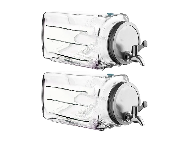 Lot 2 distributeur de boissons en verre 3 L, pot transparent avec robinet, récipient à jus limonade glacée avec couvercle - L. 32.5 x P. 13.5 x H. 13.5 cm