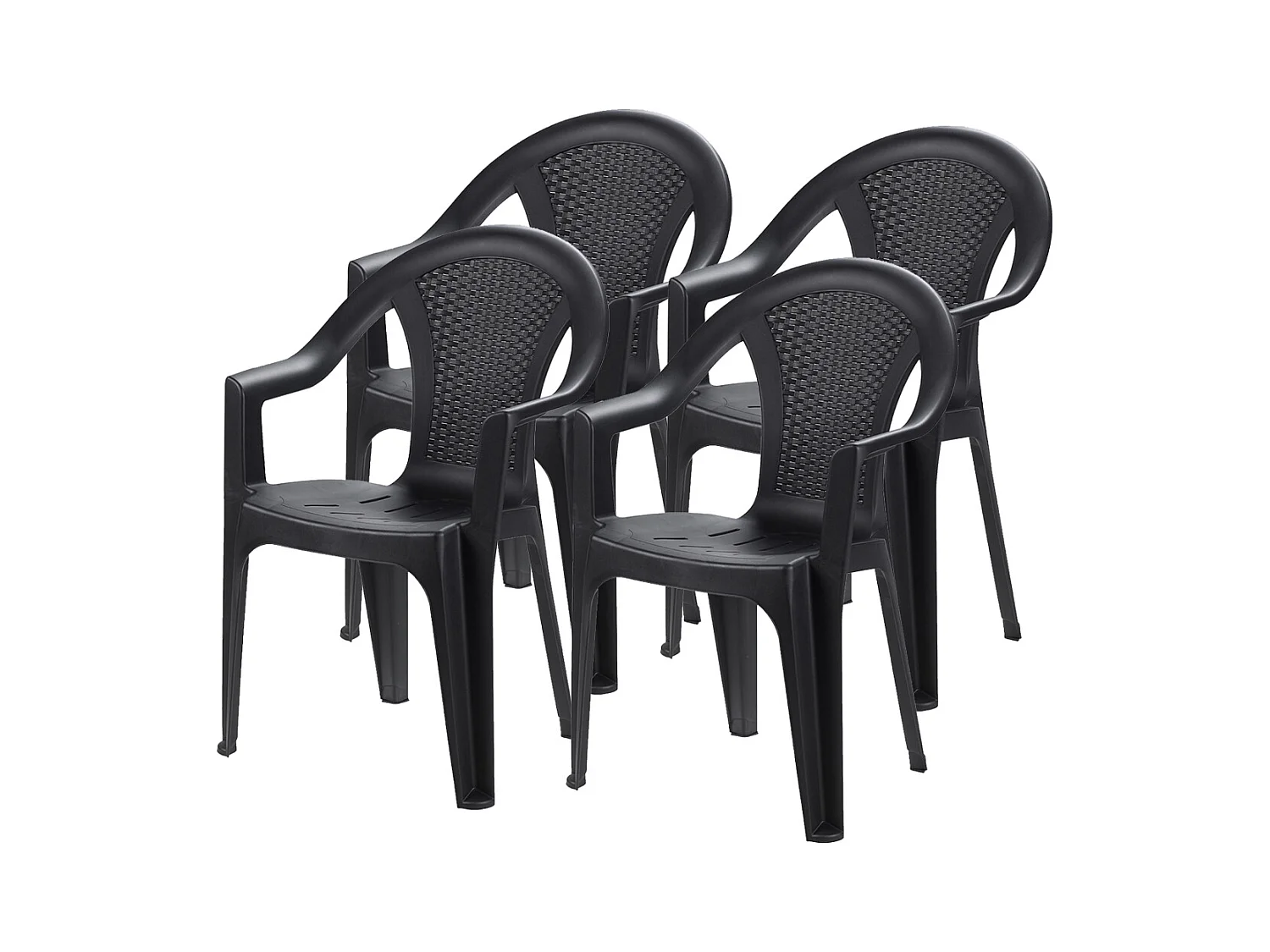 Lot de 4 chaise de jardin empilable à dossier haut en polypropylène, résistant aux UV - Longueur 60 x Profondeur 55 x Hauteur 81 cm -JUANIO-